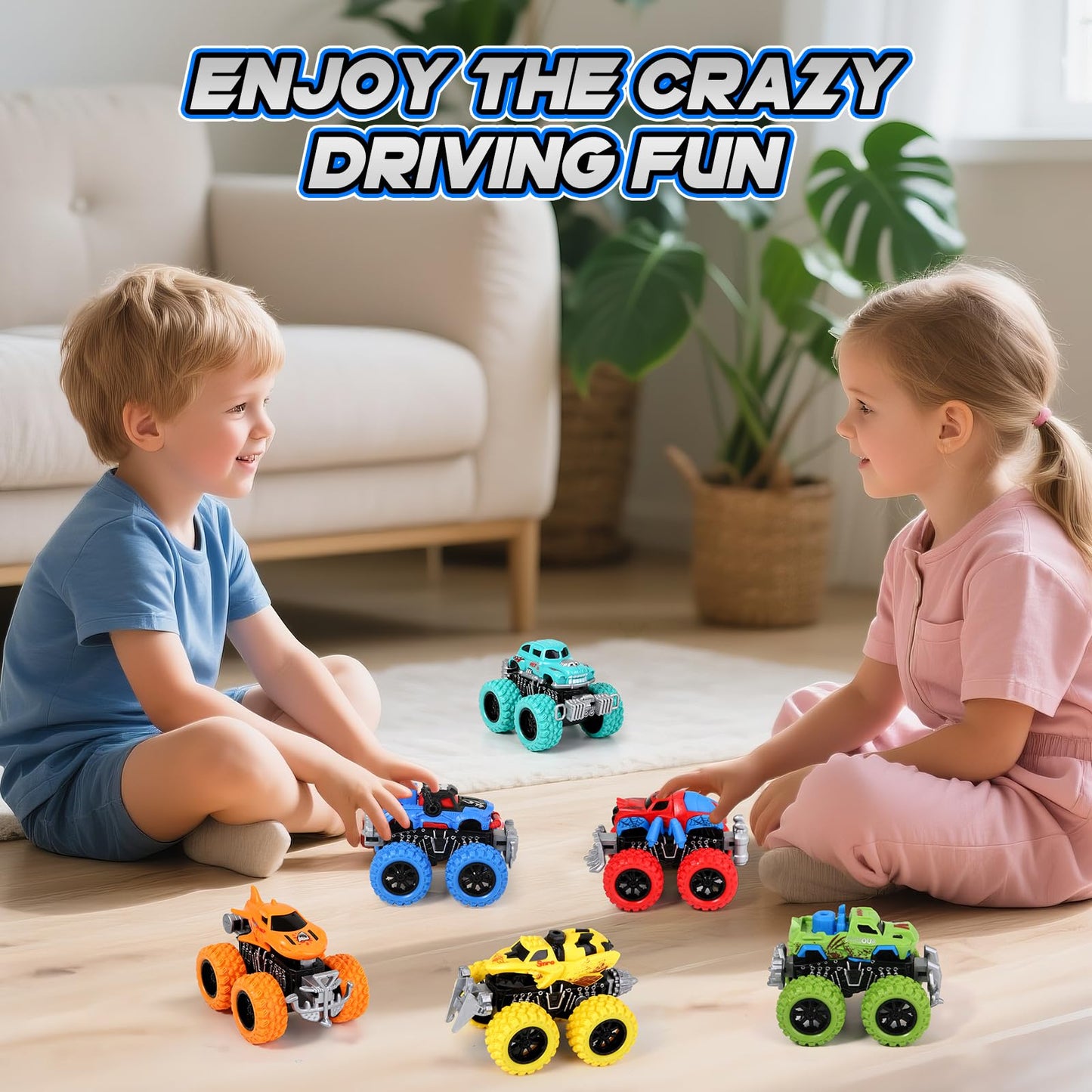 Gloween Monster Truck Toys – 6-Pack Friction-Powered Push & Go Cars