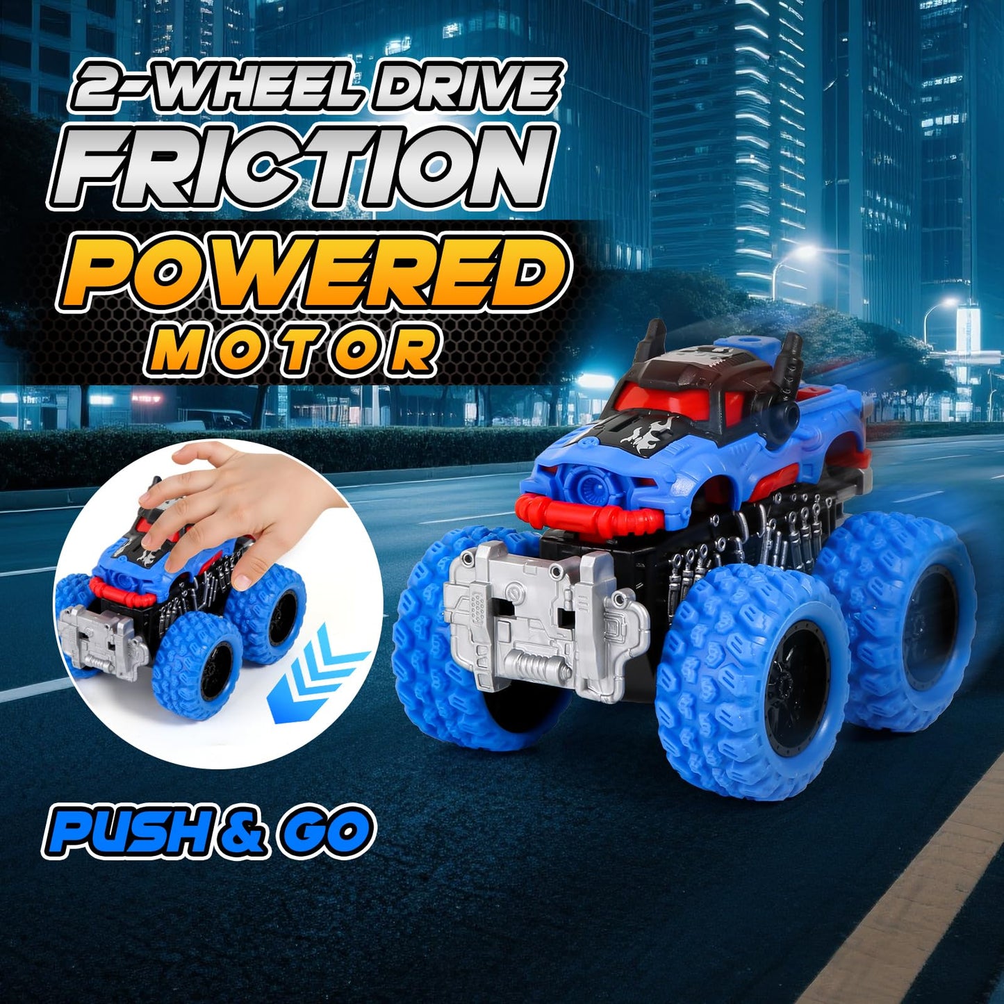 Gloween Monster Truck Toys – 6-Pack Friction-Powered Push & Go Cars