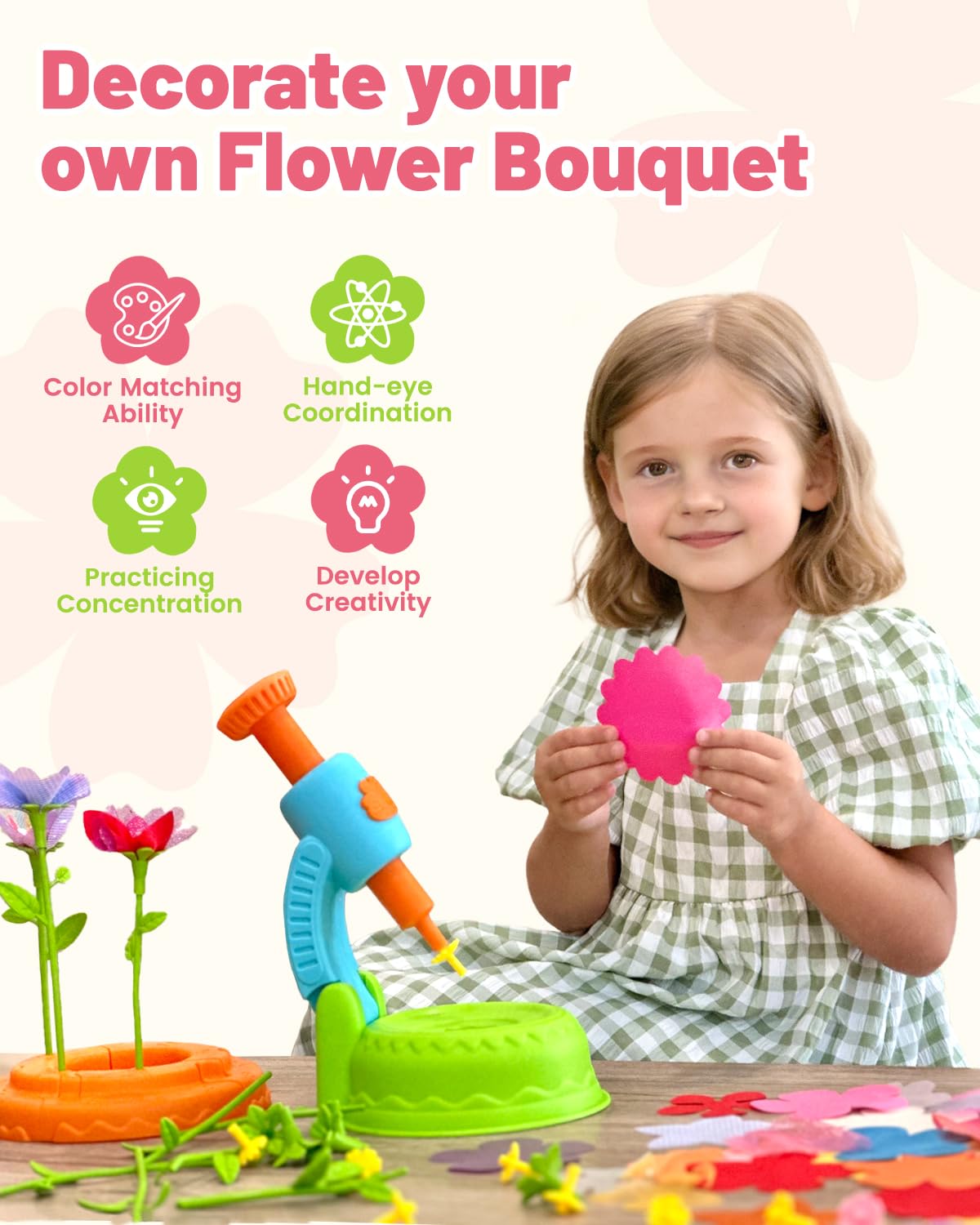 Glowsprout DIY Art Flower Toys Set – 190+ Piece Floral Craft Kit for Kids