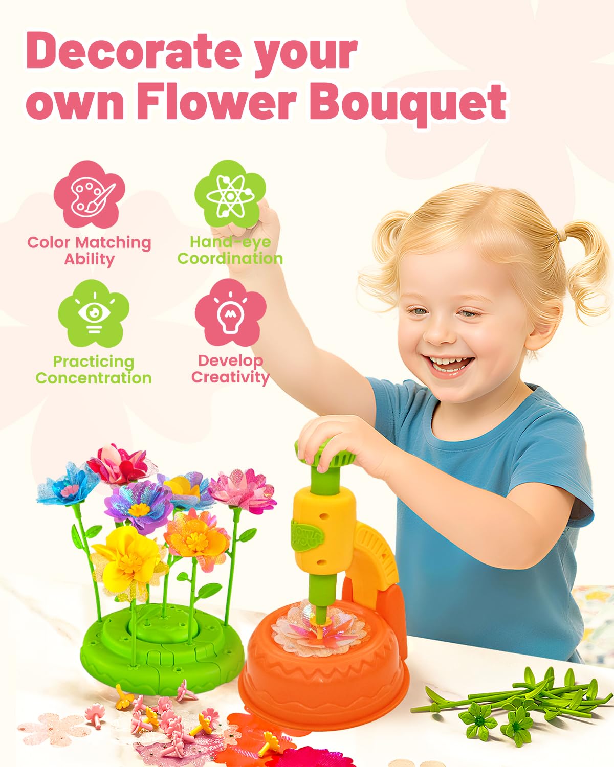 Glowsprout DIY Art Flower Toys – Extra Accessories Set for Kids 4–10 (Orange)