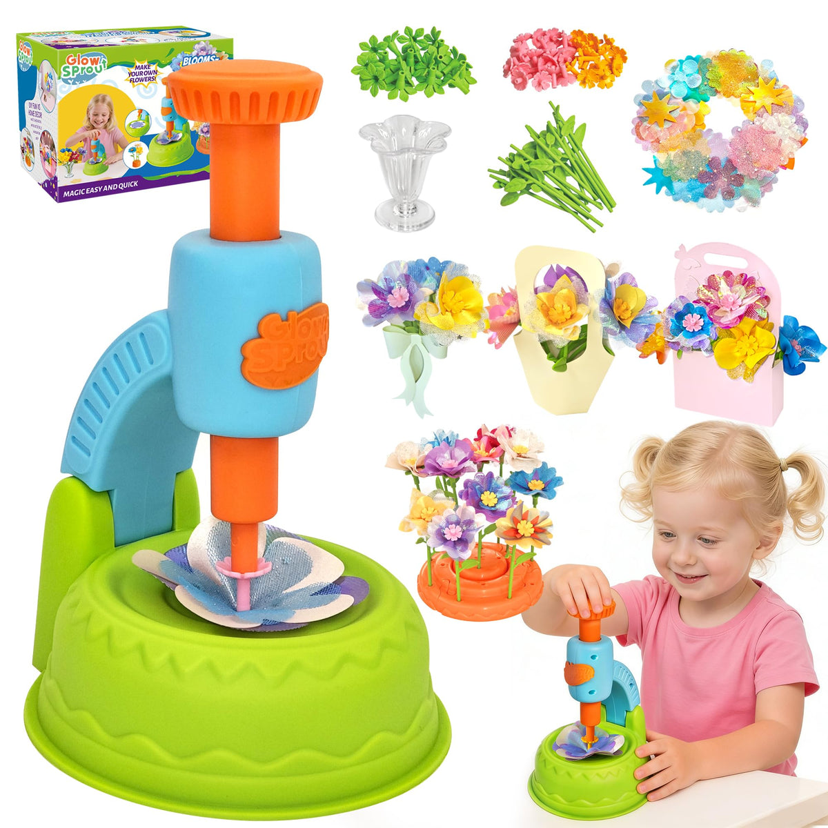 Glowsprout DIY Art Flower Toys Set – 190+ Piece Floral Craft Kit for Kids