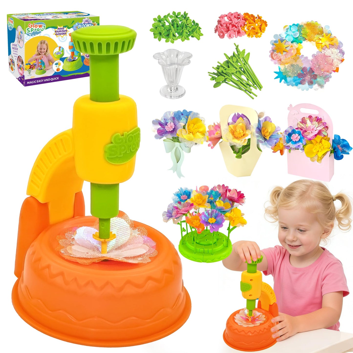 Glowsprout DIY Art Flower Toys – Extra Accessories Set for Kids 4–10 (Orange)