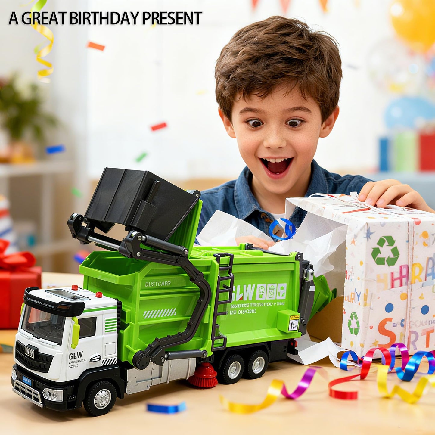 GLW Toddlers Garbage Truck Toy Set – Inertia-Driven Front Dumper & Color-Coded Sorting Bins