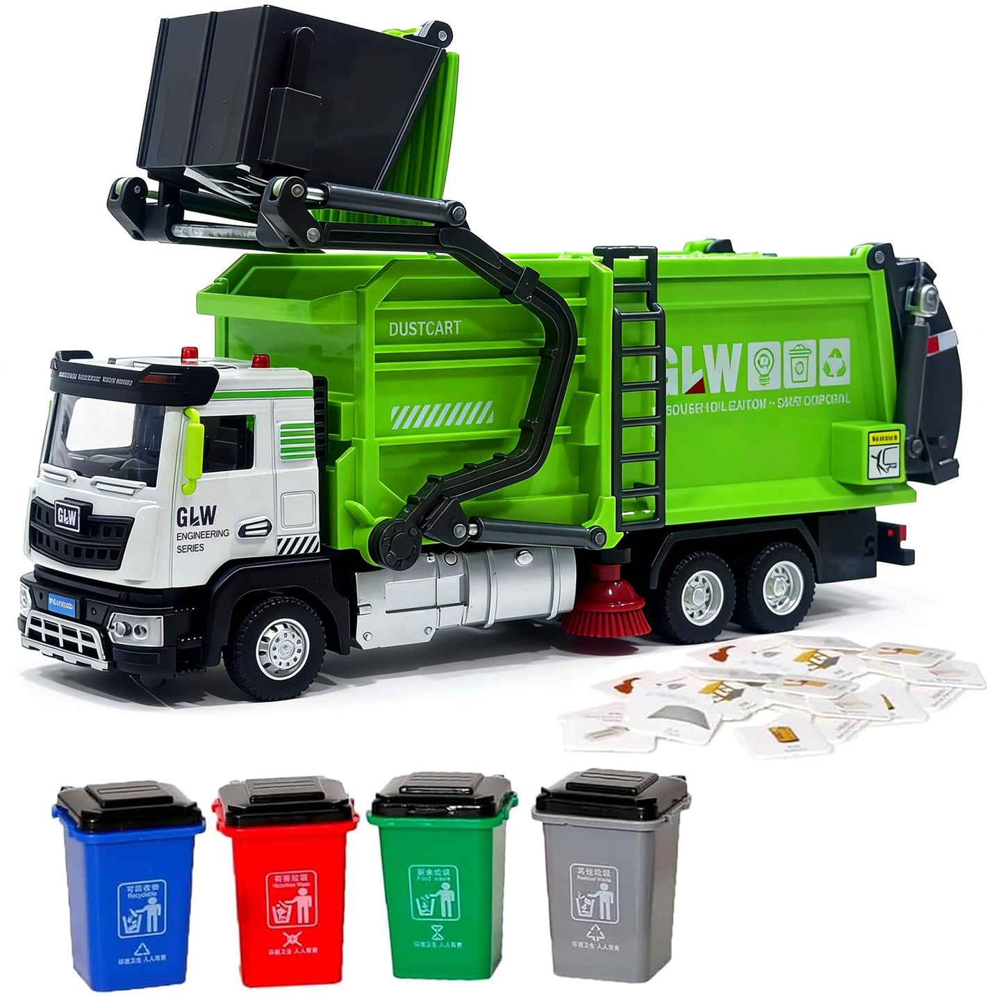 GLW Toddlers Garbage Truck Toy Set – Inertia-Driven Front Dumper & Color-Coded Sorting Bins
