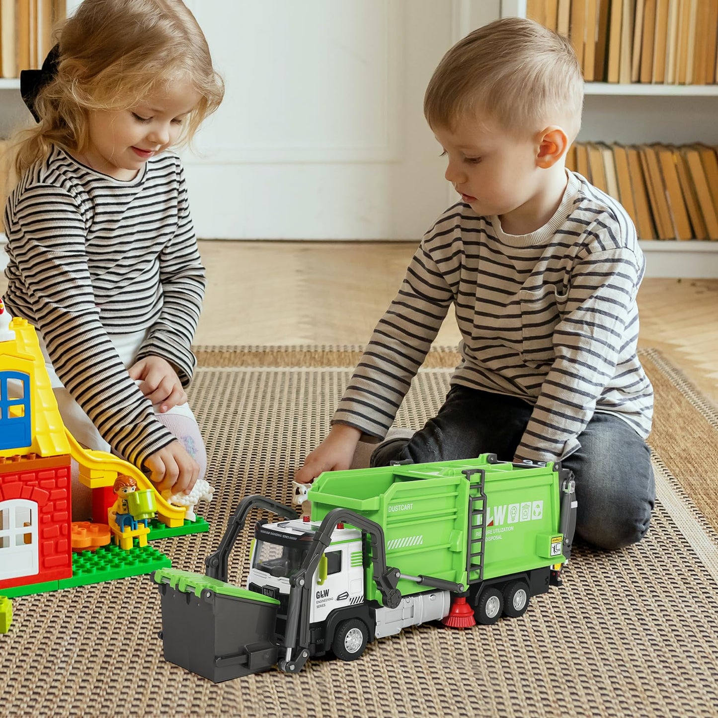 GLW Toddlers Garbage Truck Toy Set – Inertia-Driven Front Dumper & Color-Coded Sorting Bins