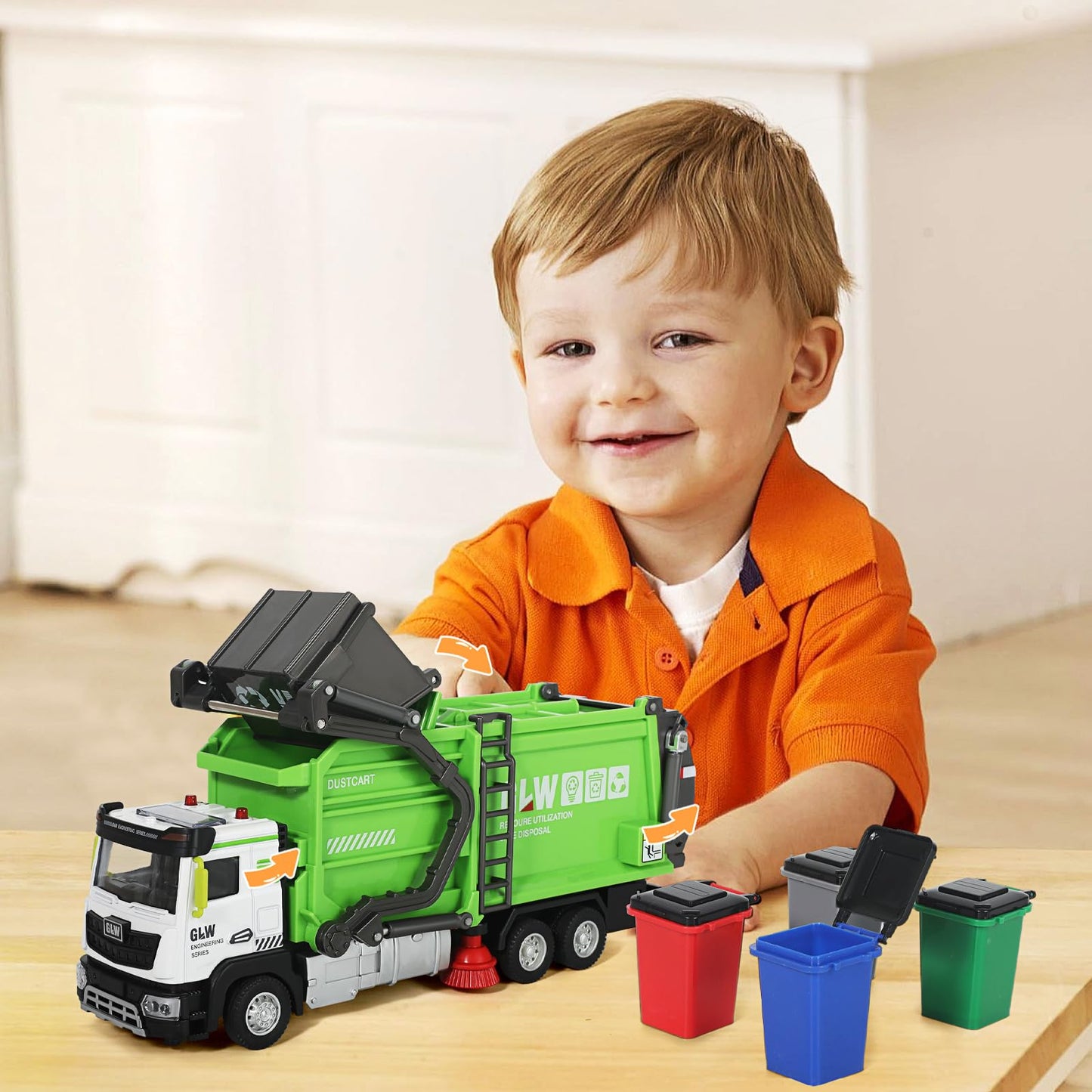 GLW Toddlers Garbage Truck Toy Set – Inertia-Driven Front Dumper & Color-Coded Sorting Bins