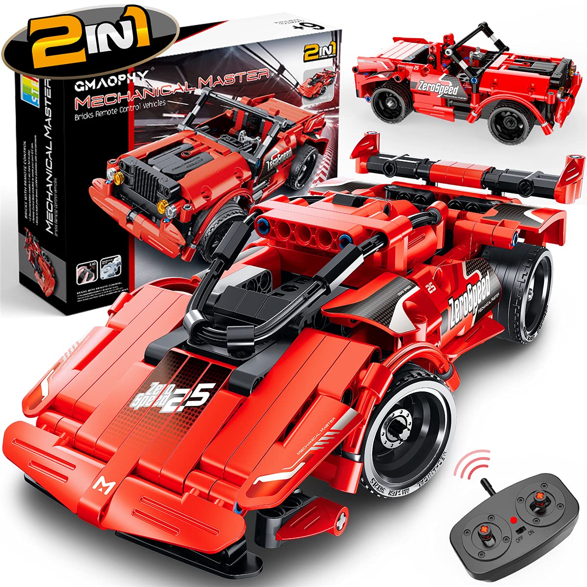 GMAOPHY 2-in-1 STEM Building Toys for Kids 5-12 | RC Racer Car & Off-Road Kit