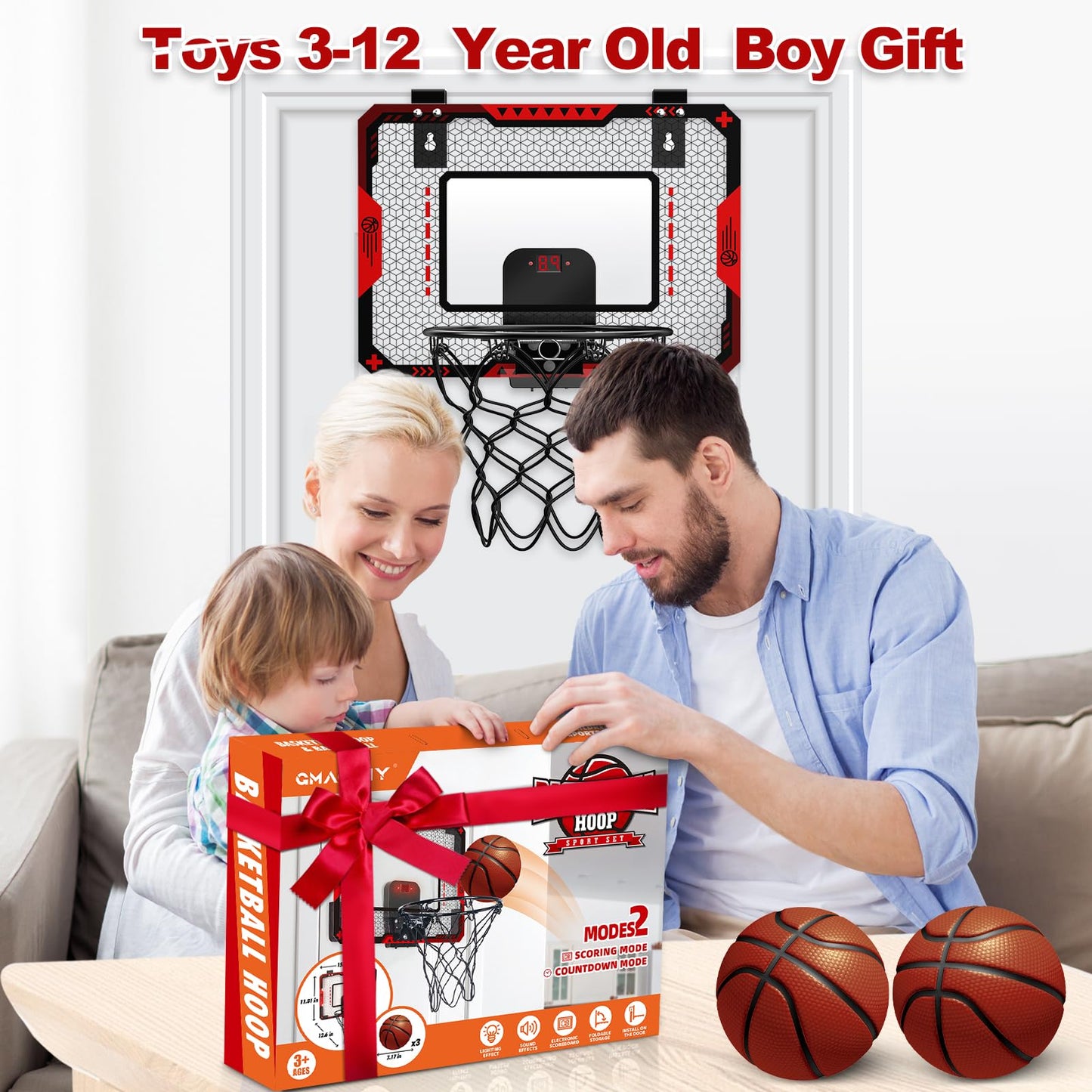 GMAOPHY Basketball Hoop Indoor with Electronic Scoreboard – Door-Mount Mini Hoop for Kids 5-10+