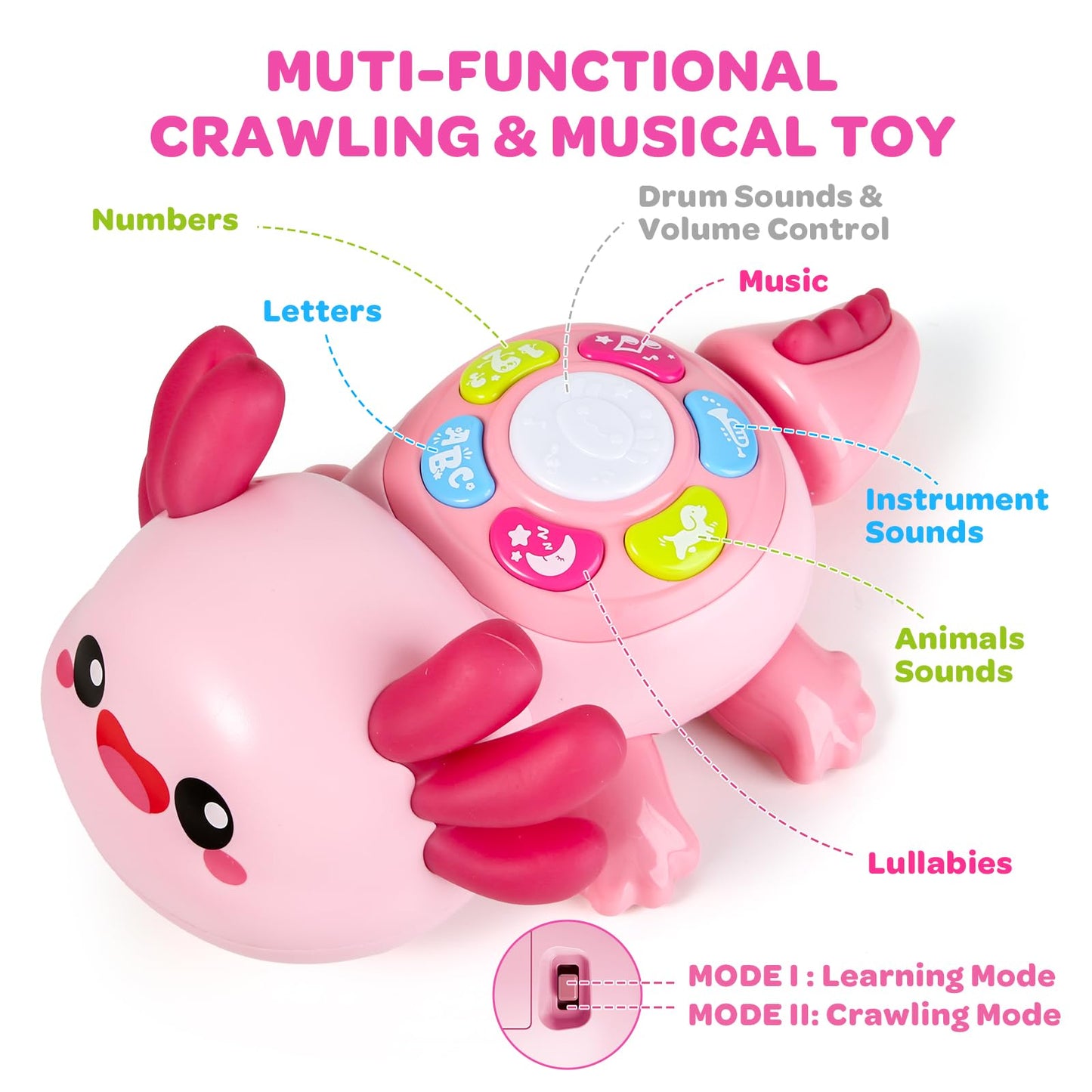 GMAOPHY Baby Axolotl Toy | Tummy Time Crawling, Light & Music for 6-12 Months