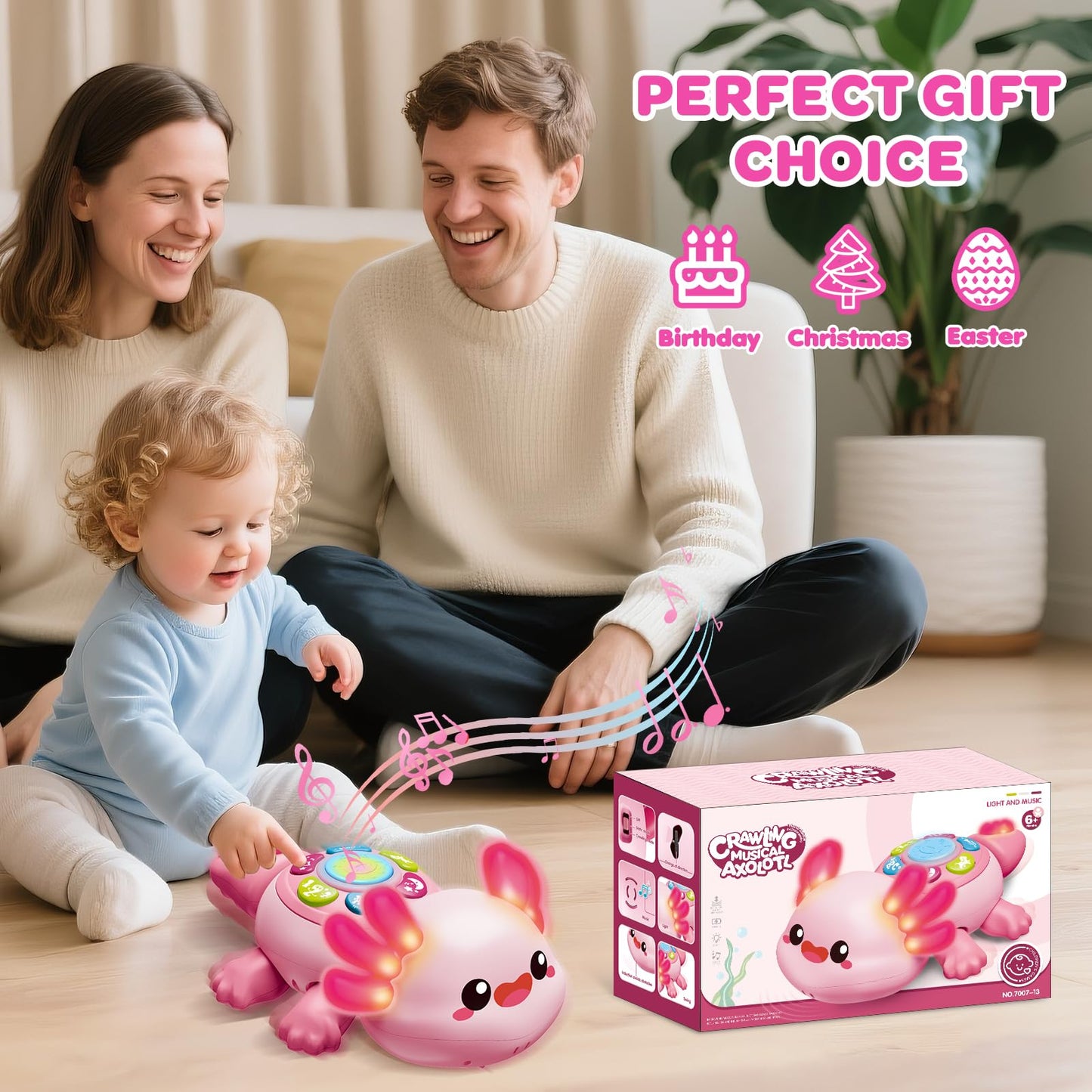 GMAOPHY Baby Axolotl Toy | Tummy Time Crawling, Light & Music for 6-12 Months