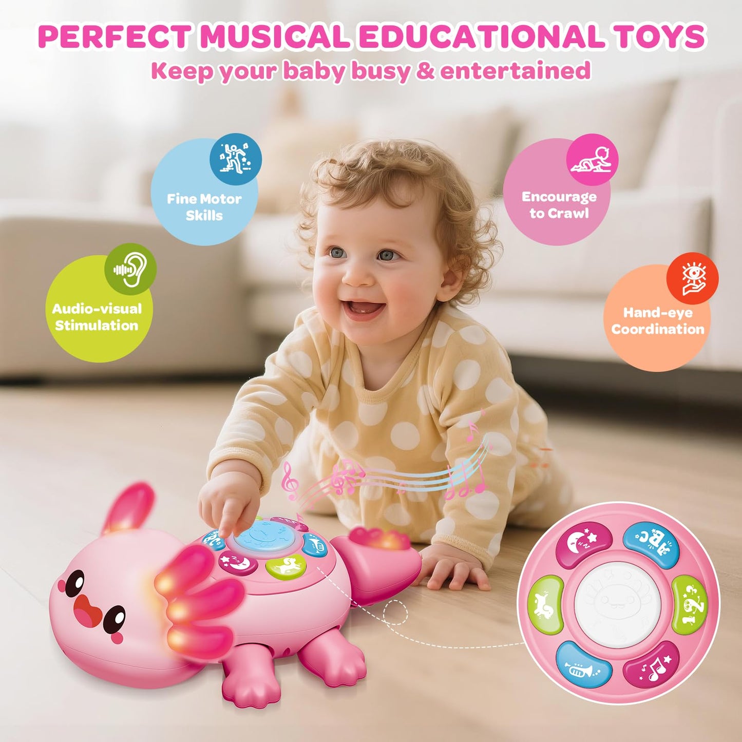 GMAOPHY Baby Axolotl Toy | Tummy Time Crawling, Light & Music for 6-12 Months