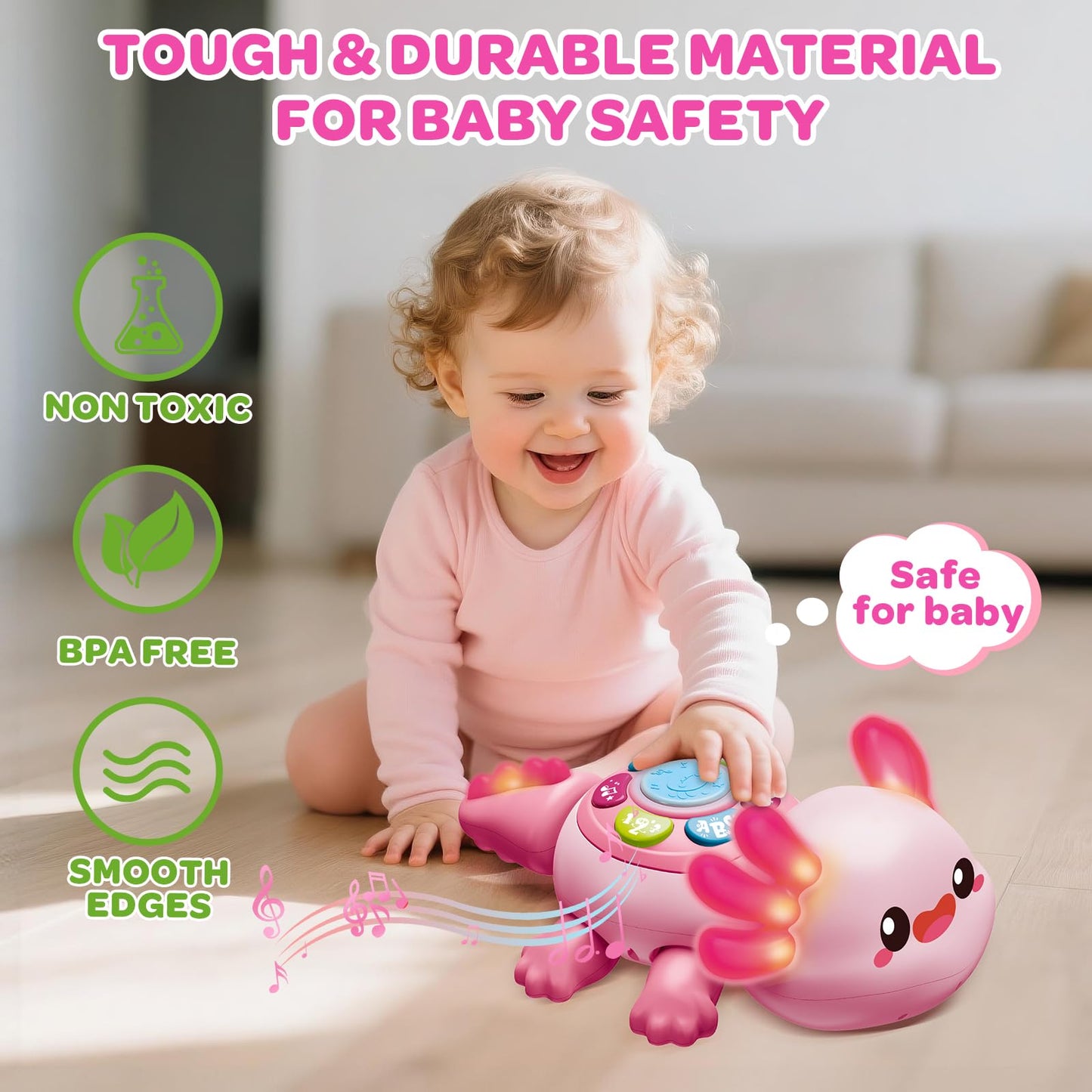 GMAOPHY Baby Axolotl Toy | Tummy Time Crawling, Light & Music for 6-12 Months