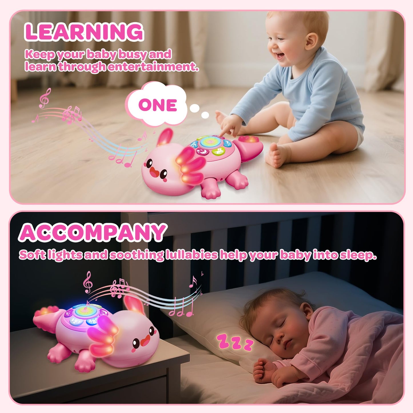 GMAOPHY Baby Axolotl Toy | Tummy Time Crawling, Light & Music for 6-12 Months