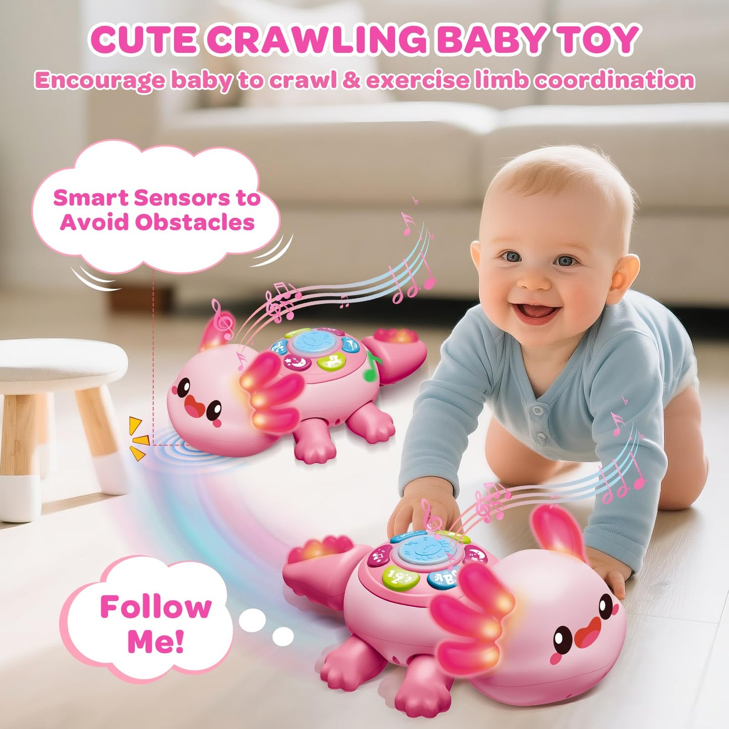 GMAOPHY Baby Axolotl Toy | Tummy Time Crawling, Light & Music for 6-12 Months