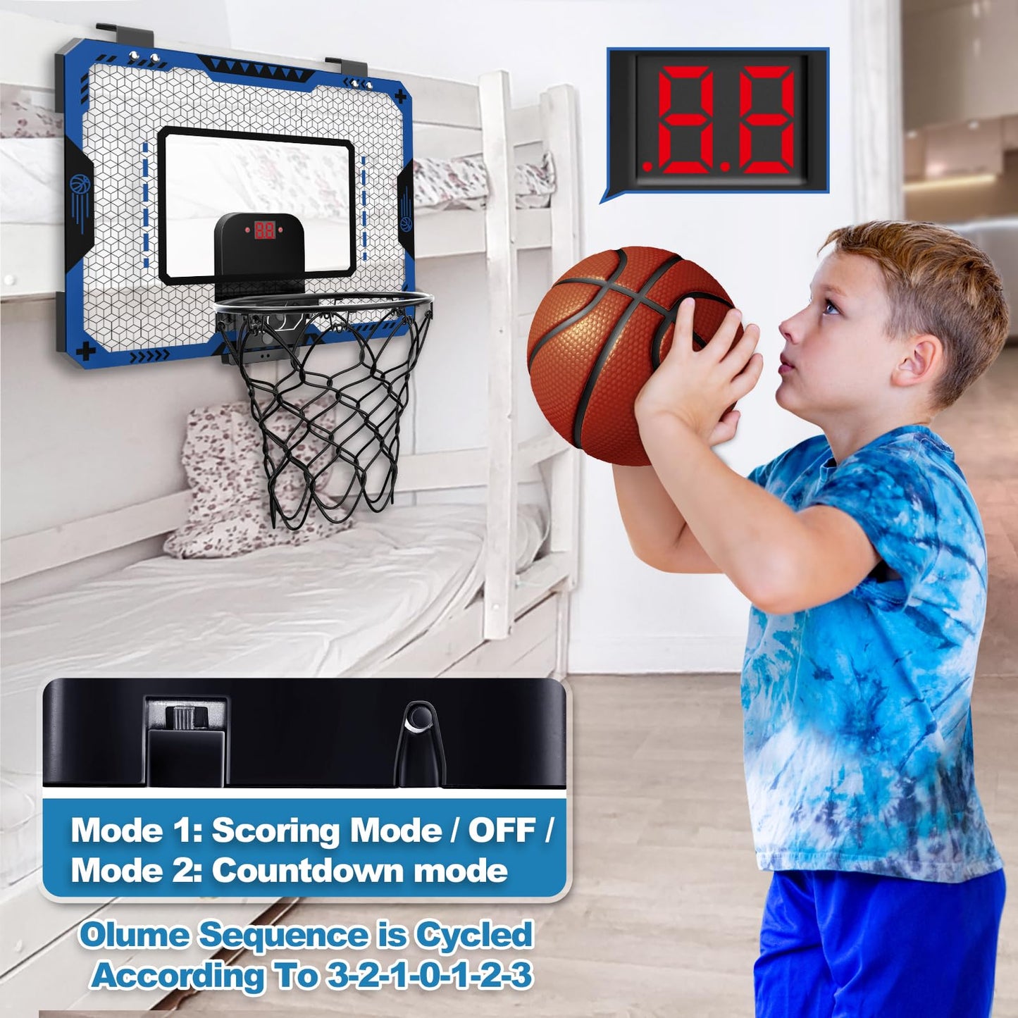 GMAOPHY Basketball Hoop Indoor with Electronic Scoreboard – Over-Door Mini Kit for Kids