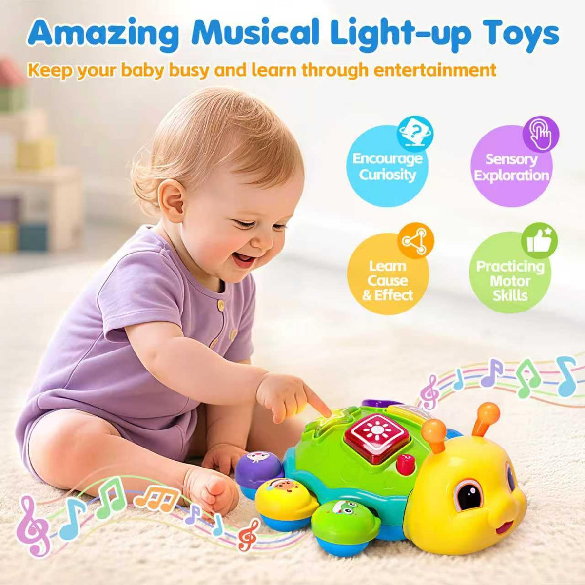 GMAOPHY Baby Crawling Ladybug Toy – 6-12 Months, Musical Light-Up Infant Toy