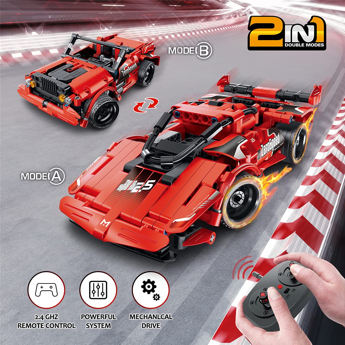 GMAOPHY 2-in-1 STEM Building Toys for Kids 5-12 | RC Racer Car & Off-Road Kit