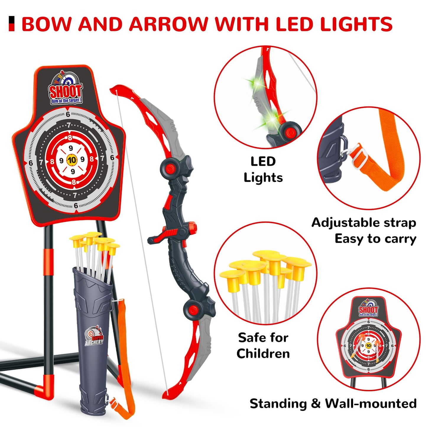GMAOPHY LED Light-Up Archery Set – 2 Pack Bow & Arrow Toy with 20 Arrows for Kids 4-12