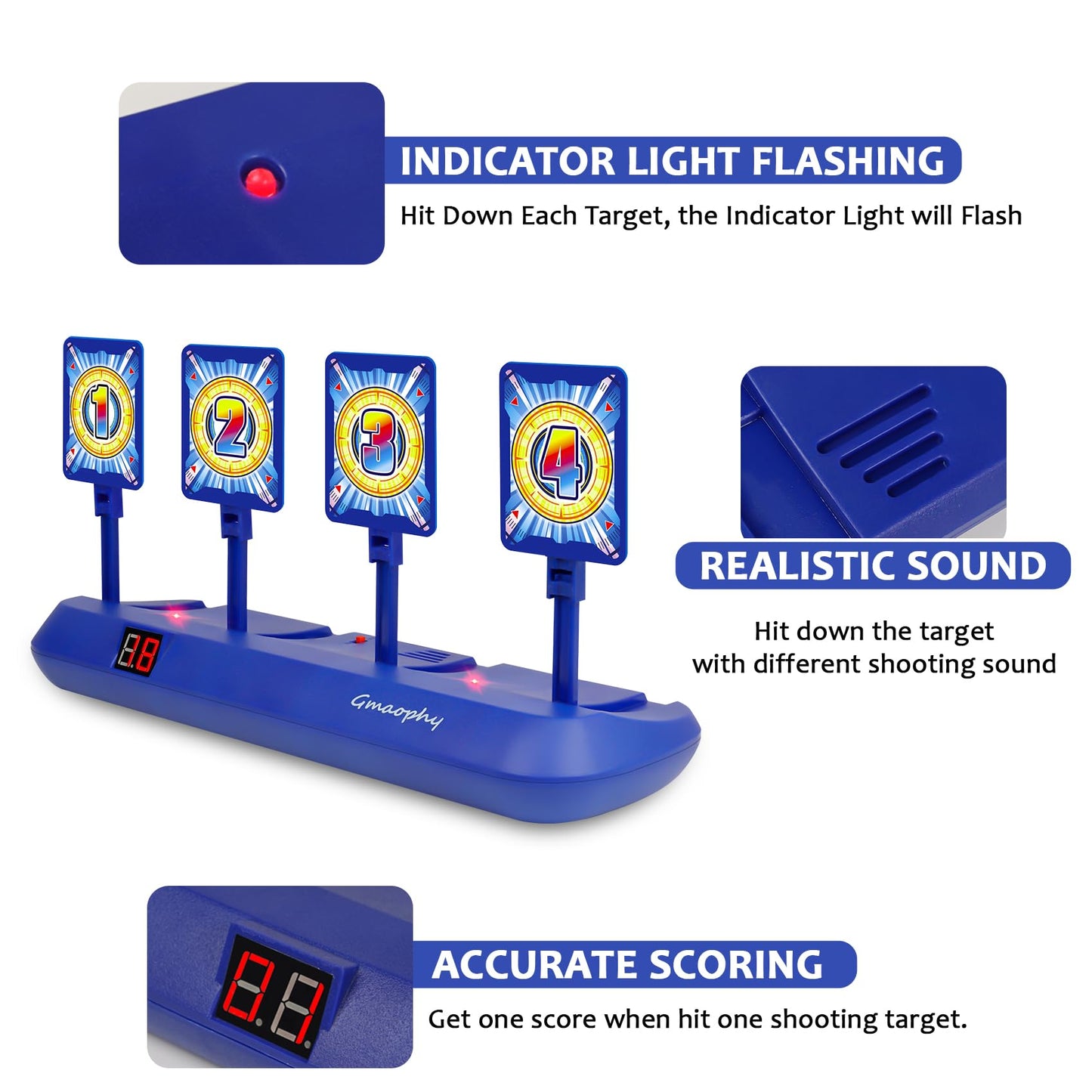 GMAOPHY Digital Shooting Targets with 2 Foam Dart Toy Blaster – 4-Target Auto-Reset Scoring Game for Kids
