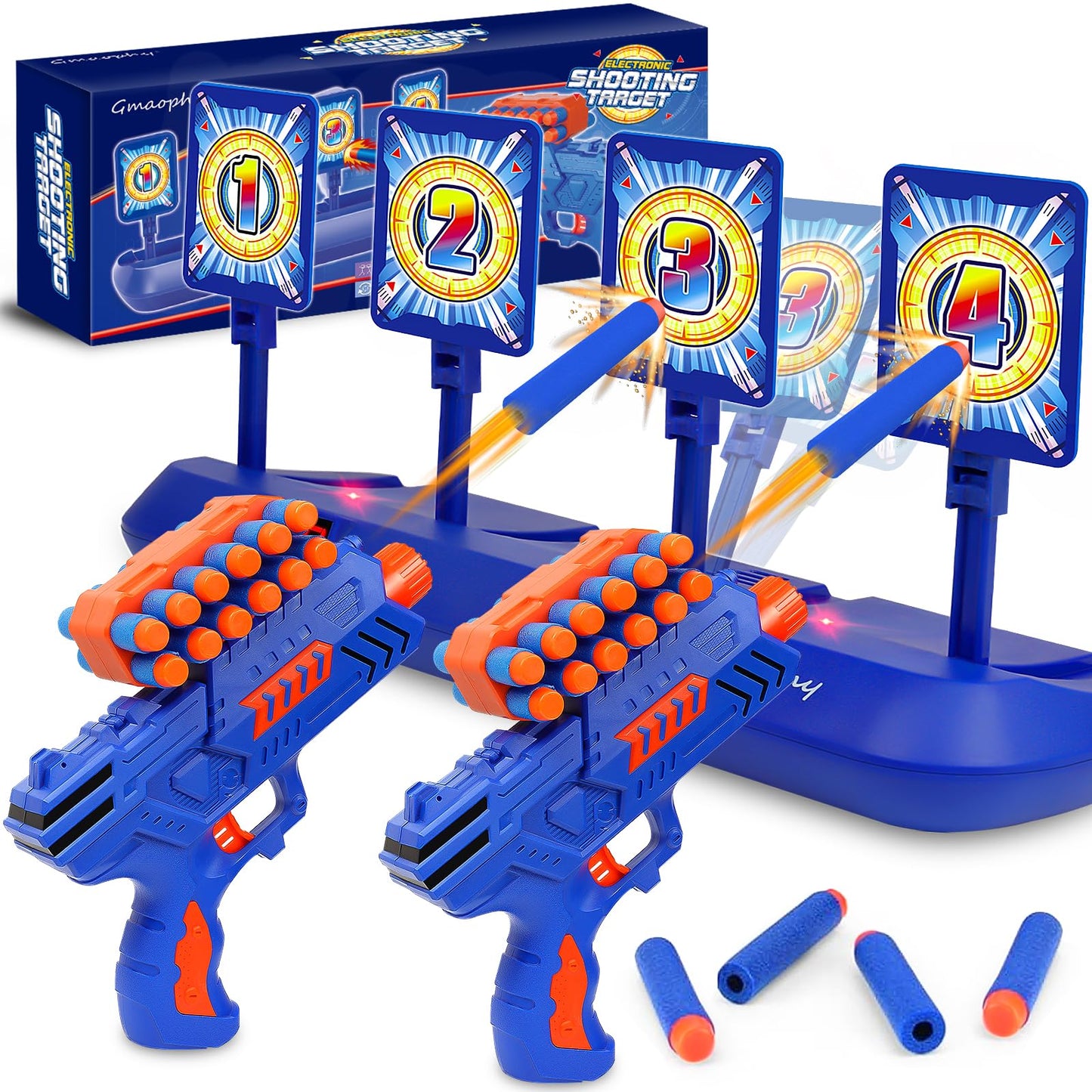 GMAOPHY Digital Shooting Targets with 2 Foam Dart Toy Blaster – 4-Target Auto-Reset Scoring Game for Kids