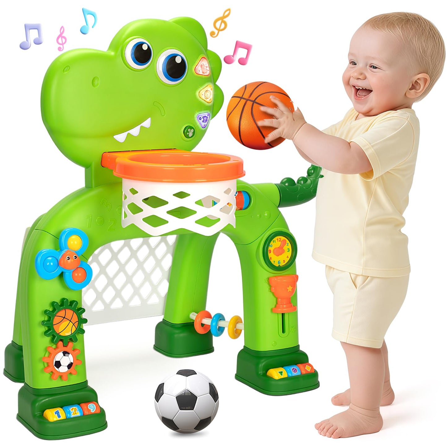 GMAOPHY Toddler Basketball Hoop & Soccer Goal – Interactive Dinosaur Toy