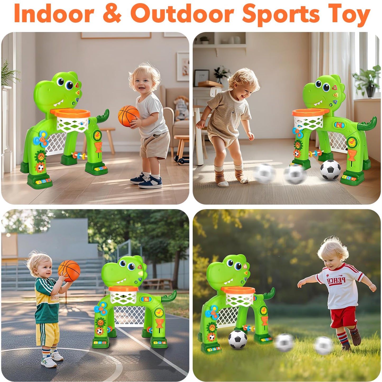 GMAOPHY Toddler Basketball Hoop & Soccer Goal – Interactive Dinosaur Toy