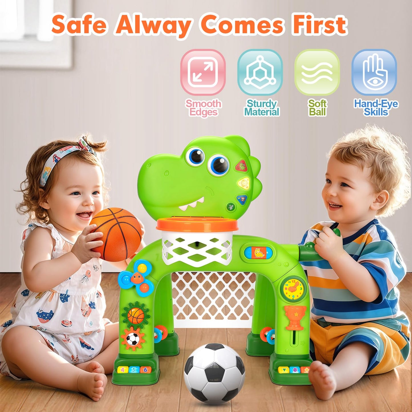 GMAOPHY Toddler Basketball Hoop & Soccer Goal – Interactive Dinosaur Toy