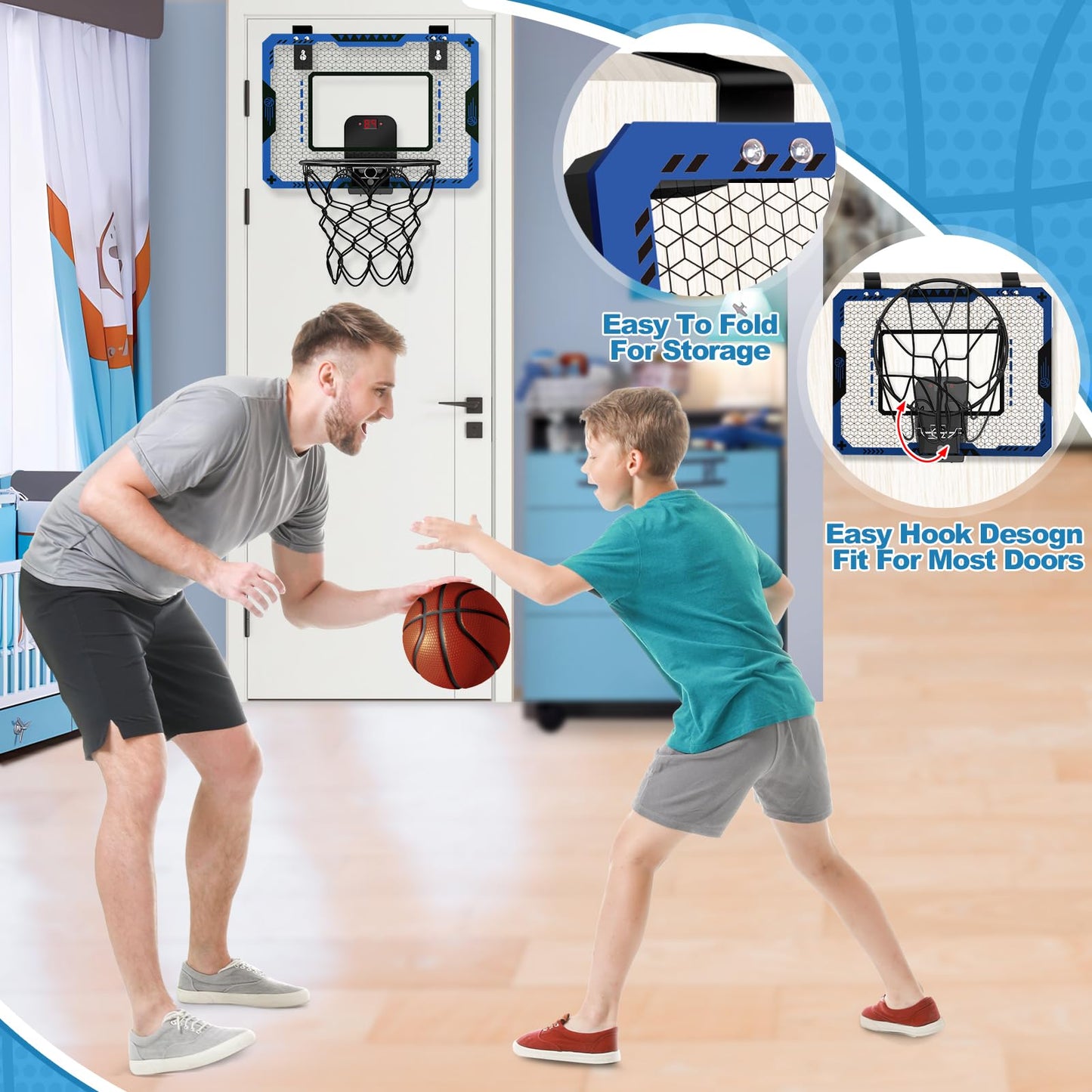 GMAOPHY Basketball Hoop Indoor with Electronic Scoreboard – Over-Door Mini Kit for Kids
