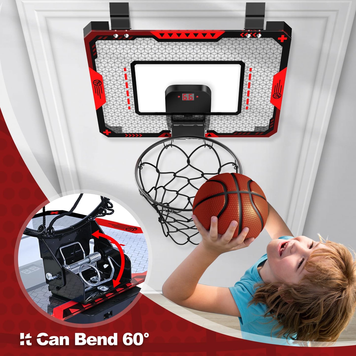 GMAOPHY Basketball Hoop Indoor with Electronic Scoreboard – Door-Mount Mini Hoop for Kids 5-10+