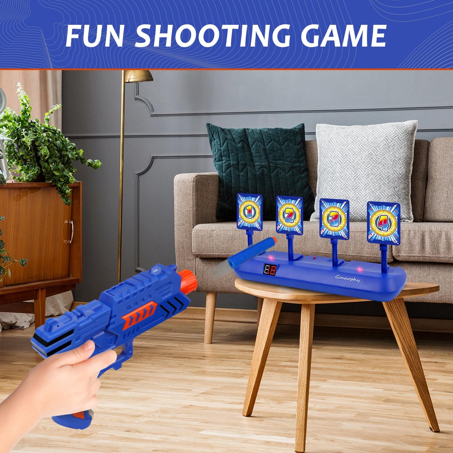 GMAOPHY Digital Shooting Targets with 2 Foam Dart Toy Blaster – 4-Target Auto-Reset Scoring Game for Kids