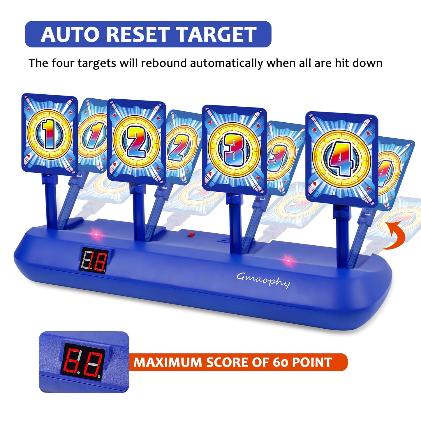 GMAOPHY Digital Shooting Targets with 2 Foam Dart Toy Blaster – 4-Target Auto-Reset Scoring Game for Kids