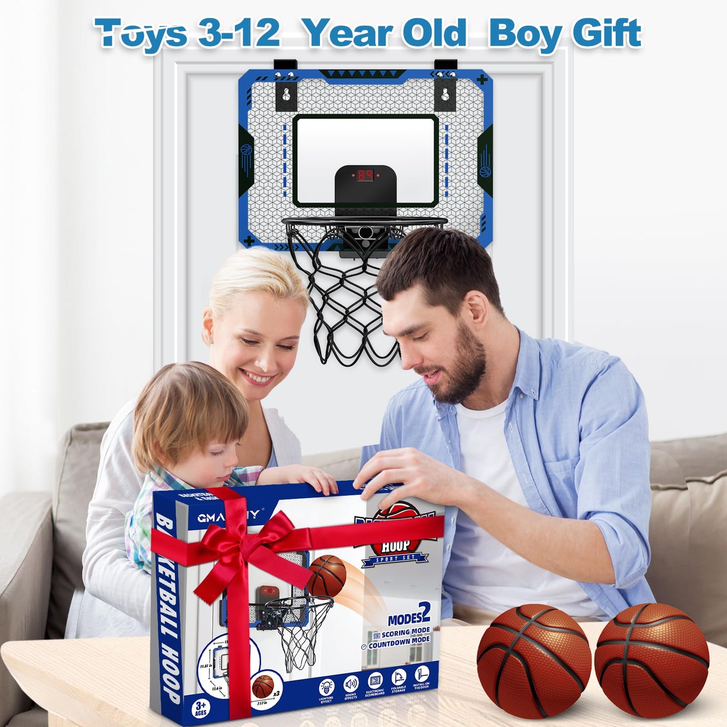 GMAOPHY Basketball Hoop Indoor with Electronic Scoreboard – Over-Door Mini Kit for Kids