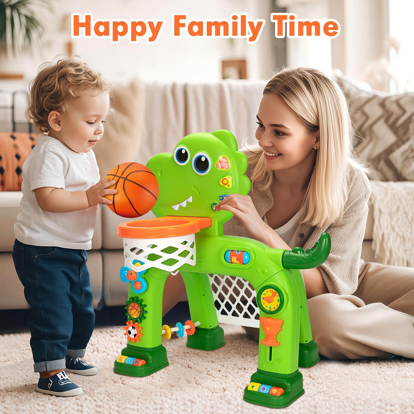 GMAOPHY Toddler Basketball Hoop & Soccer Goal – Interactive Dinosaur Toy