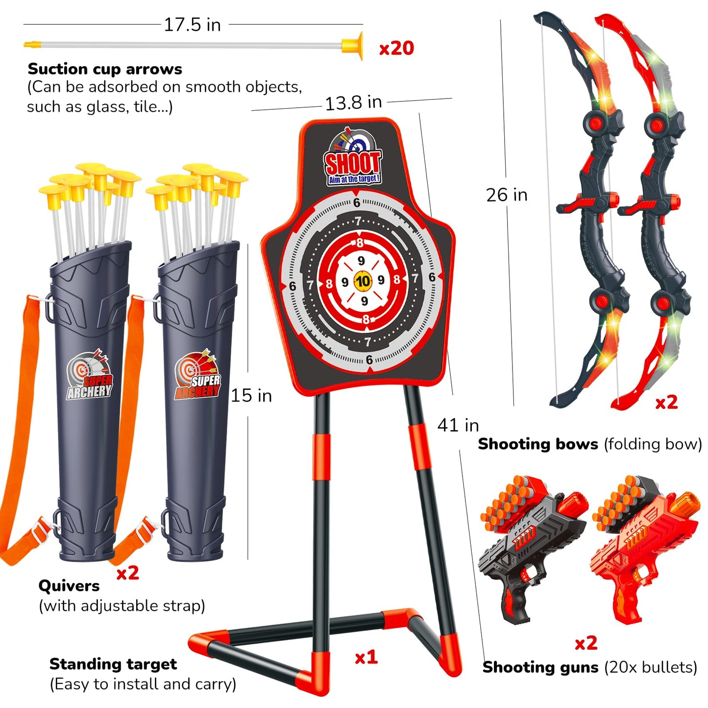 GMAOPHY LED Light-Up Archery Set – 2 Pack Bow & Arrow Toy with 20 Arrows for Kids 4-12