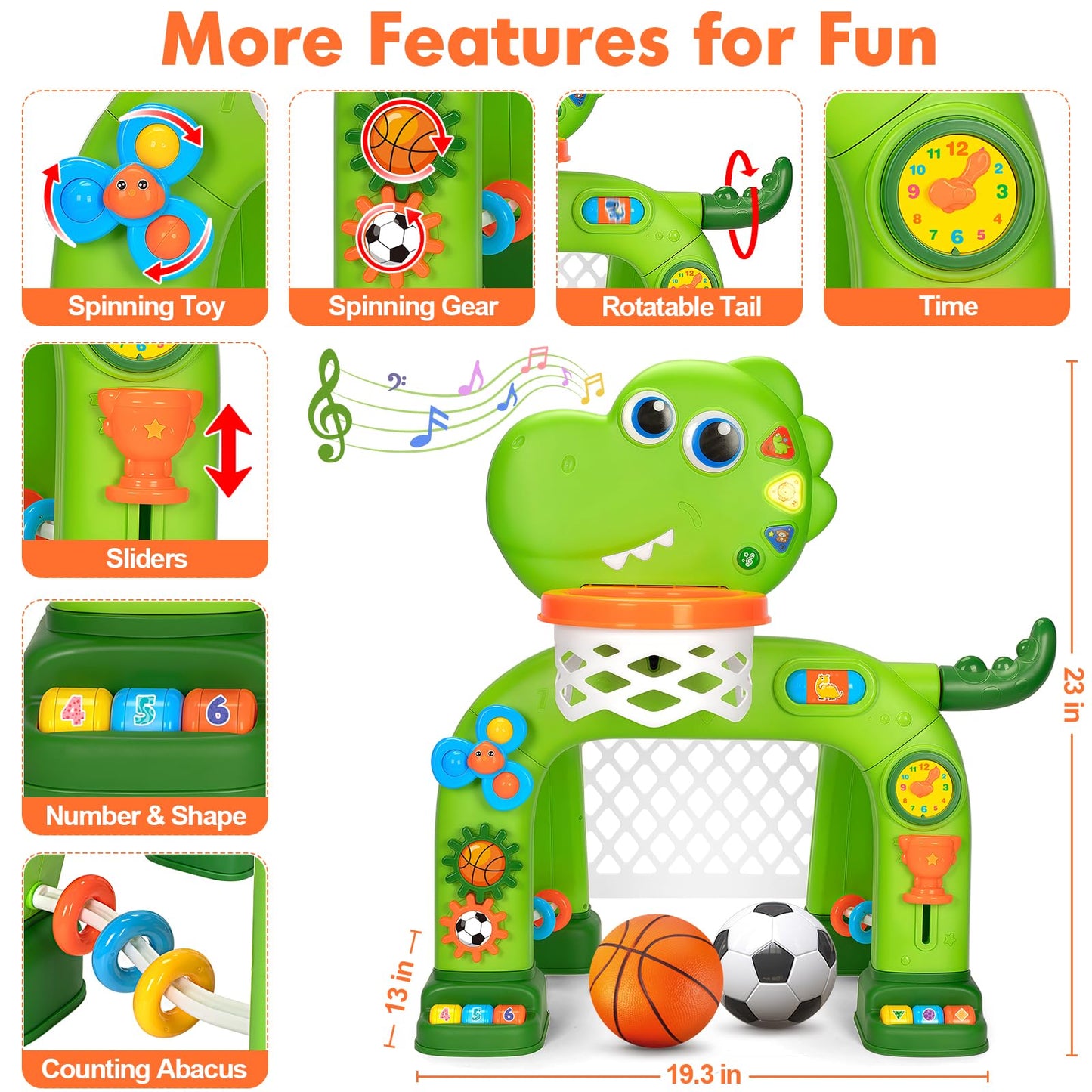 GMAOPHY Toddler Basketball Hoop & Soccer Goal – Interactive Dinosaur Toy