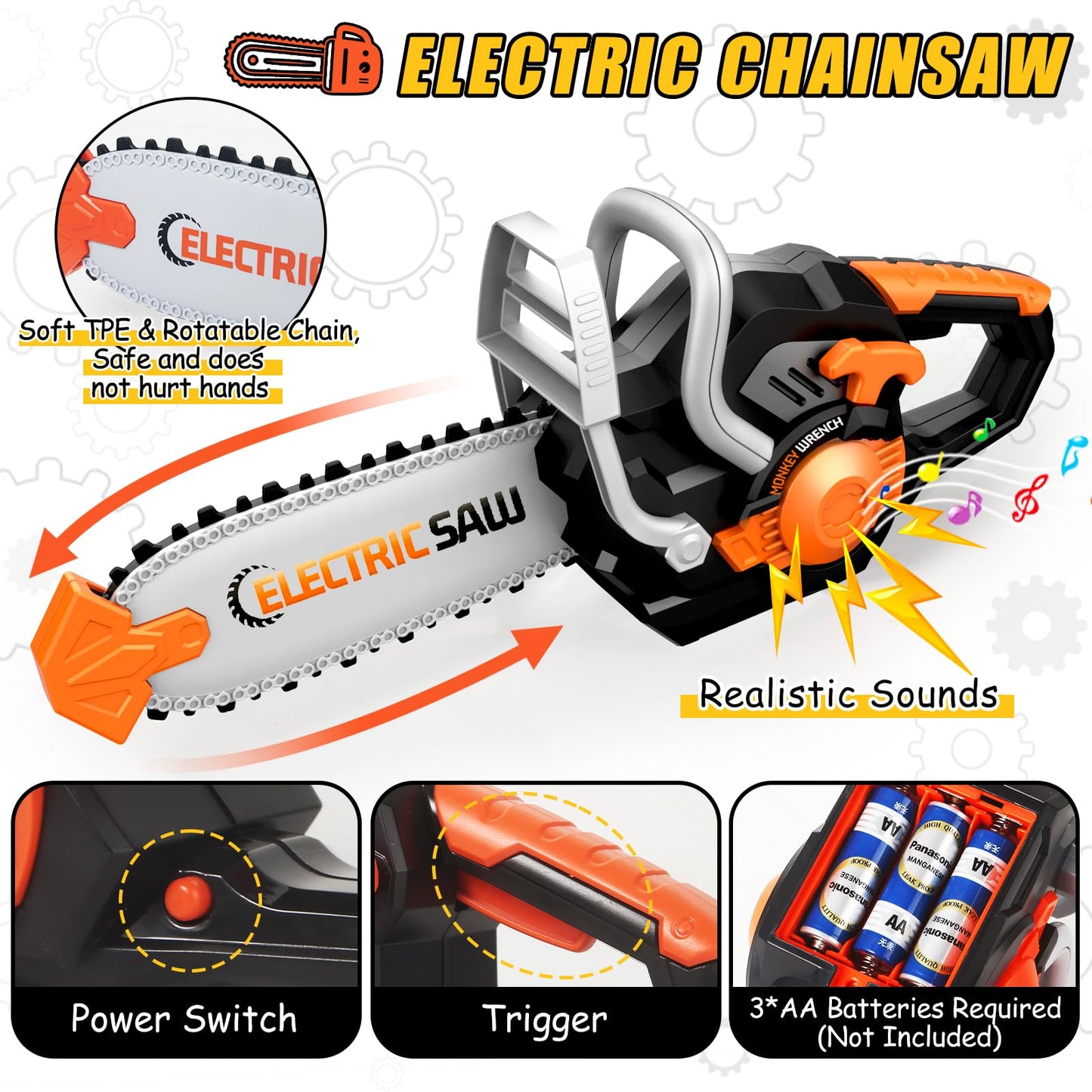 GMAOPHY 48-Piece Kids Tool Set with Portable Box | 2-in-1 Drill & Chainsaw Toy for Toddlers