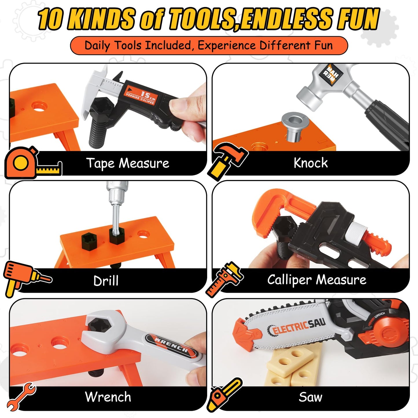 GMAOPHY 48-Piece Kids Tool Set with Portable Box | 2-in-1 Drill & Chainsaw Toy for Toddlers