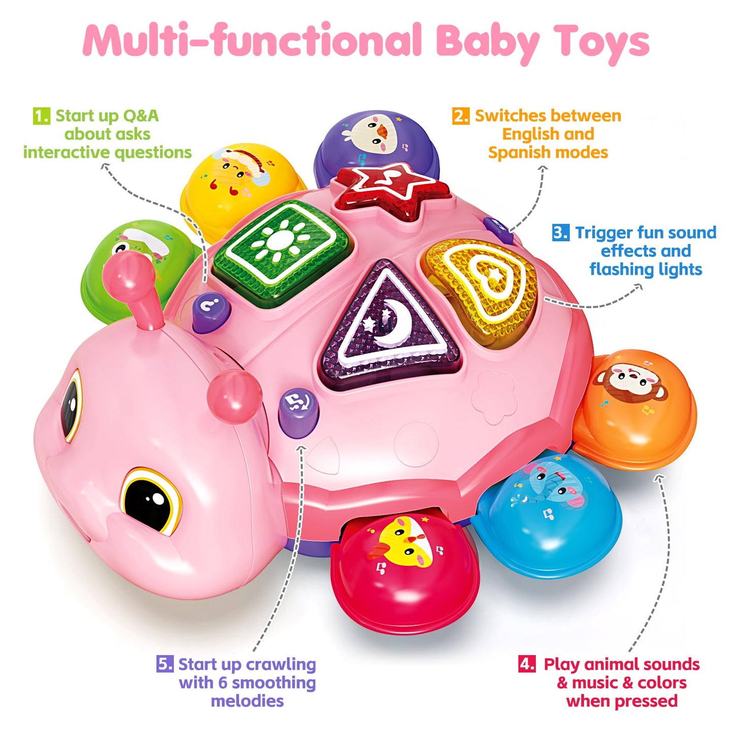 GMAOPHY Baby Crawling Toy – Pink Ladybug, 6-12 Months, Music, Lights, Bilingual Learning
