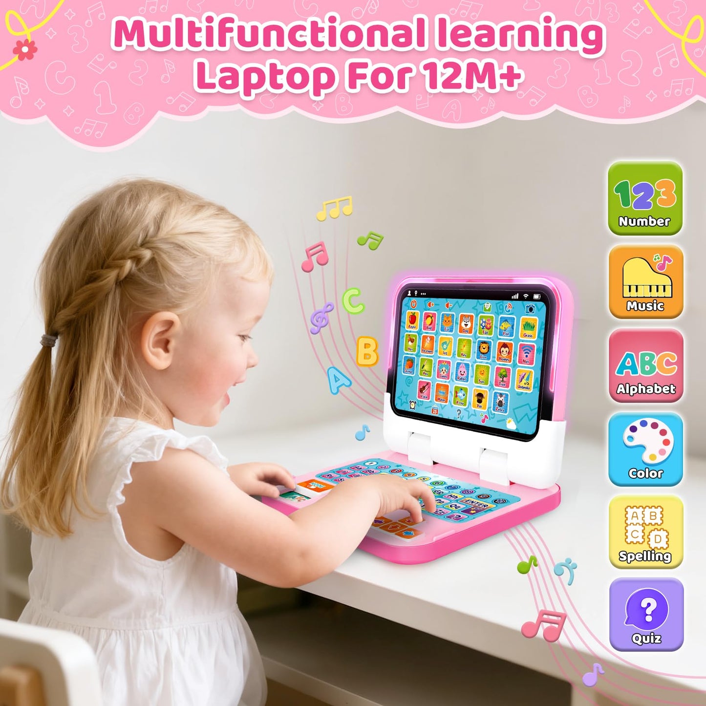 GMAOPHY Learning Laptop for Toddlers 1-3 | 2-in-1 Educational Toy with Music, Lights, 120+ Themes