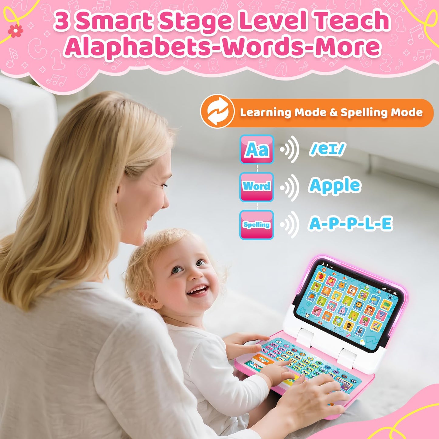 GMAOPHY Learning Laptop for Toddlers 1-3 | 2-in-1 Educational Toy with Music, Lights, 120+ Themes