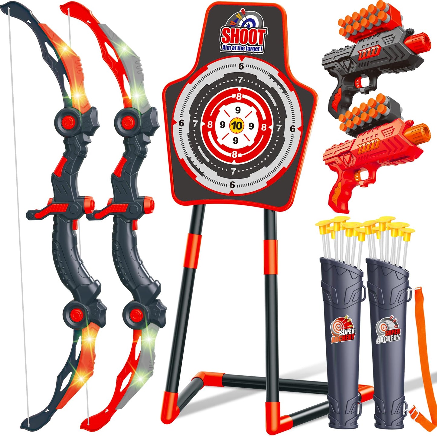GMAOPHY LED Light-Up Archery Set – 2 Pack Bow & Arrow Toy with 20 Arrows for Kids 4-12
