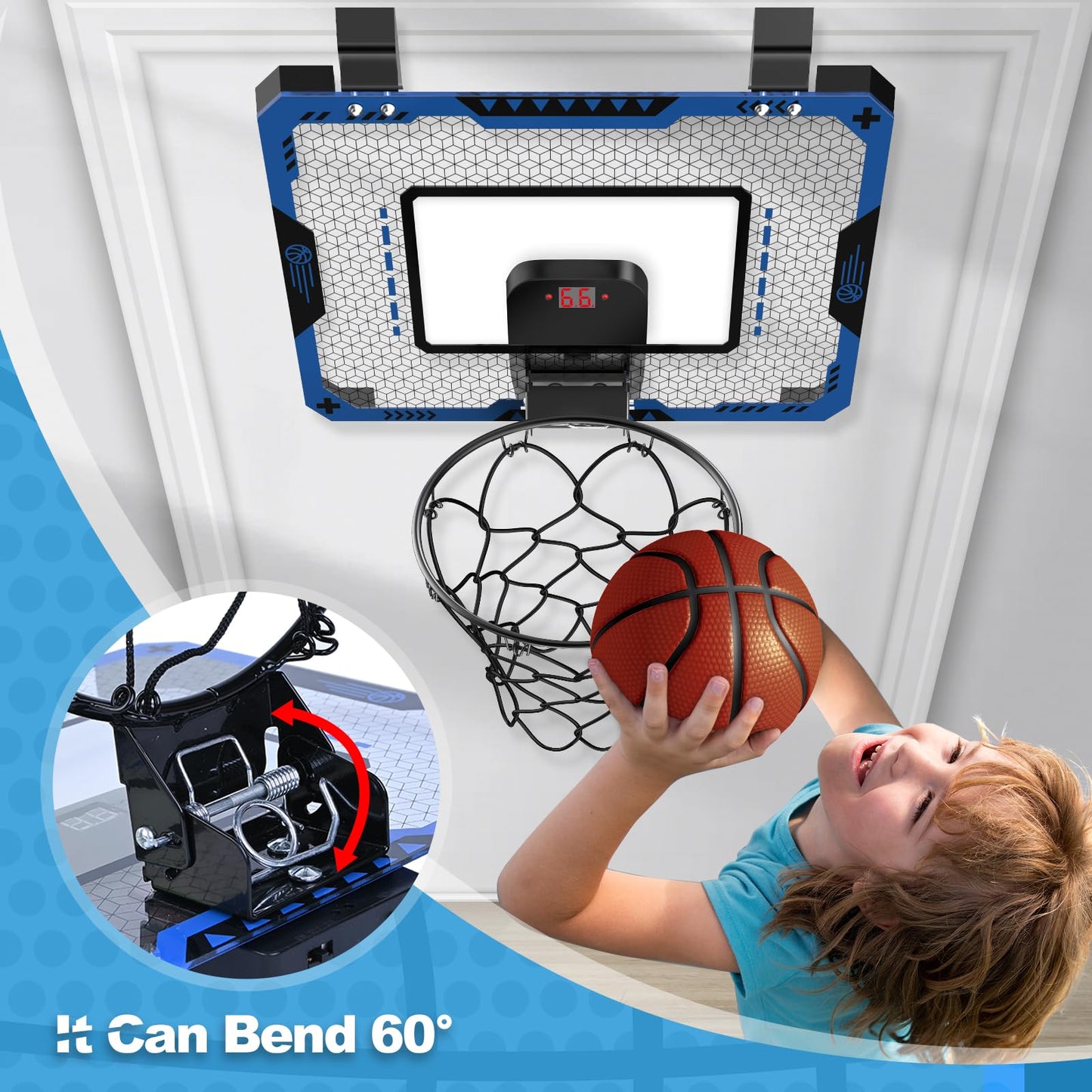 GMAOPHY Basketball Hoop Indoor with Electronic Scoreboard – Over-Door Mini Kit for Kids