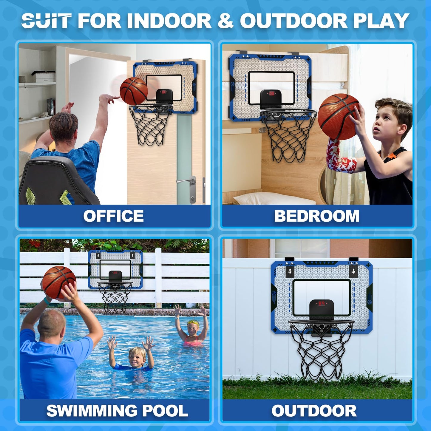 GMAOPHY Basketball Hoop Indoor with Electronic Scoreboard – Over-Door Mini Kit for Kids