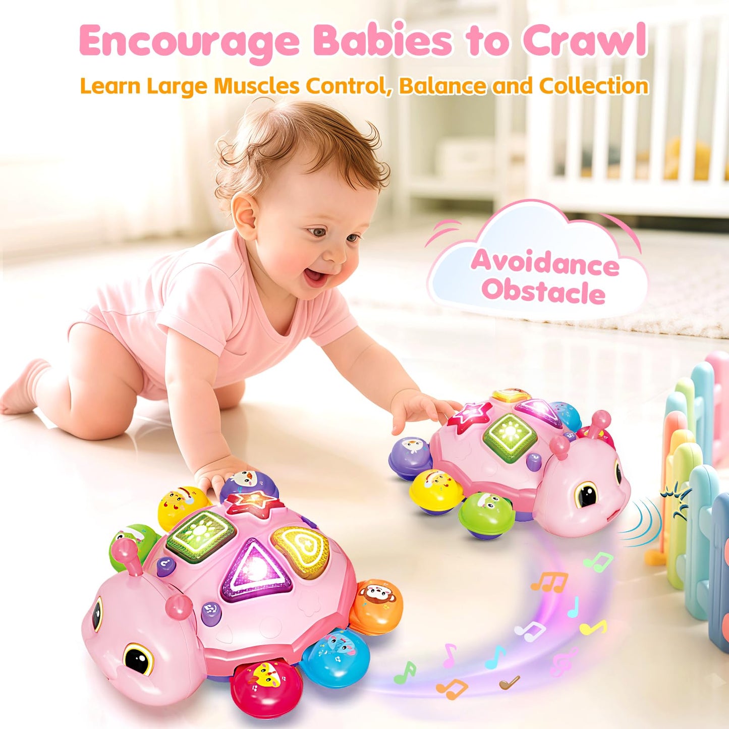 GMAOPHY Baby Crawling Toy – Pink Ladybug, 6-12 Months, Music, Lights, Bilingual Learning