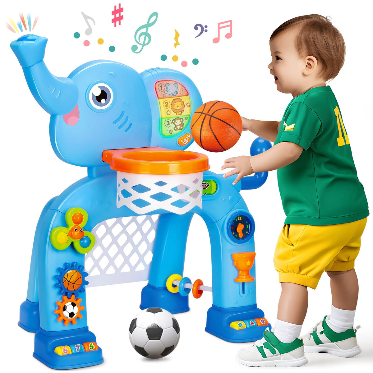 GMAOPHY Toddler Basketball Hoop & Soccer Goal – Lights, Sounds & Montessori Toys (Ages 12–36 Months)