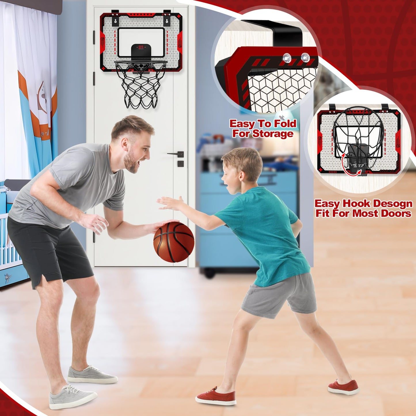 GMAOPHY Basketball Hoop Indoor with Electronic Scoreboard – Door-Mount Mini Hoop for Kids 5-10+