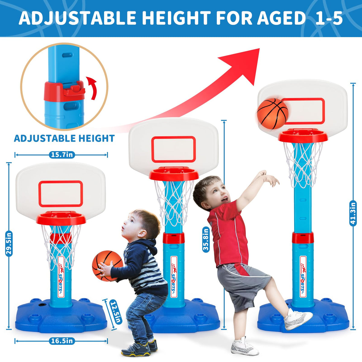 GMAOPHY Toddler Basketball Hoop – Adjustable Indoor/Outdoor Mini Hoop with 3 Soft Balls (Ages 1-3)