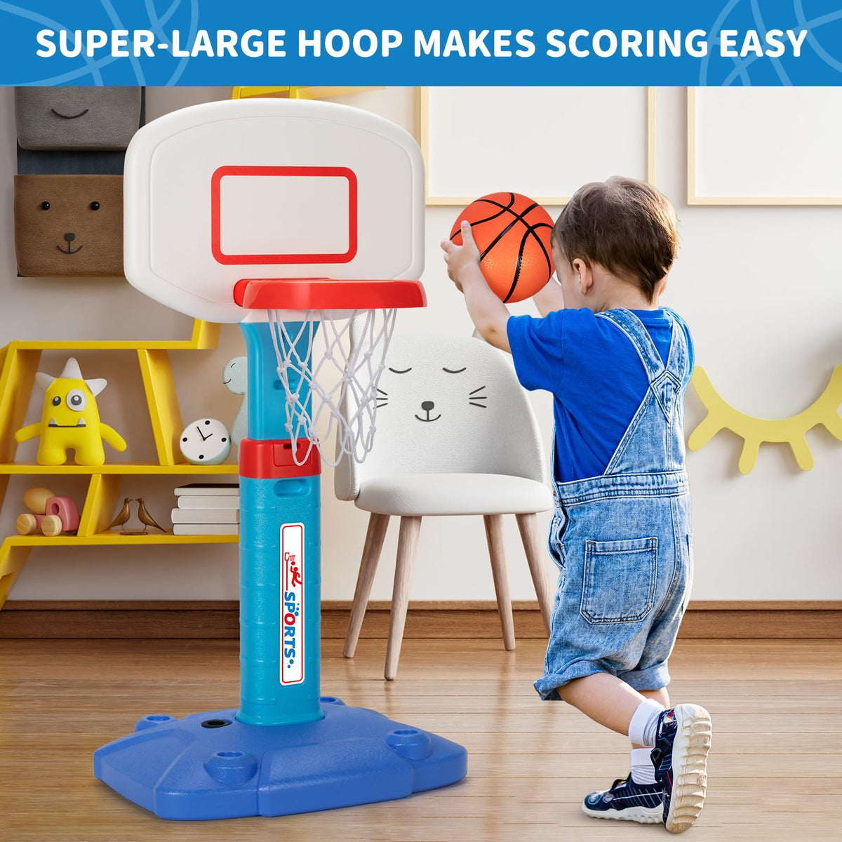 GMAOPHY Toddler Basketball Hoop – Adjustable Indoor/Outdoor Mini Hoop with 3 Soft Balls (Ages 1-3)