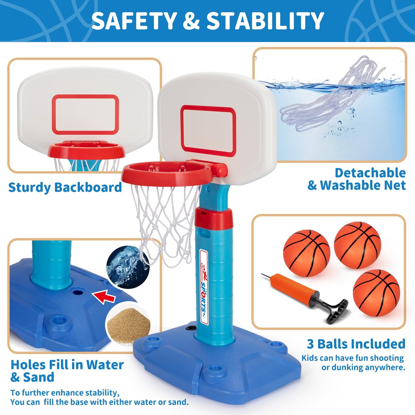 GMAOPHY Toddler Basketball Hoop – Adjustable Indoor/Outdoor Mini Hoop with 3 Soft Balls (Ages 1-3)