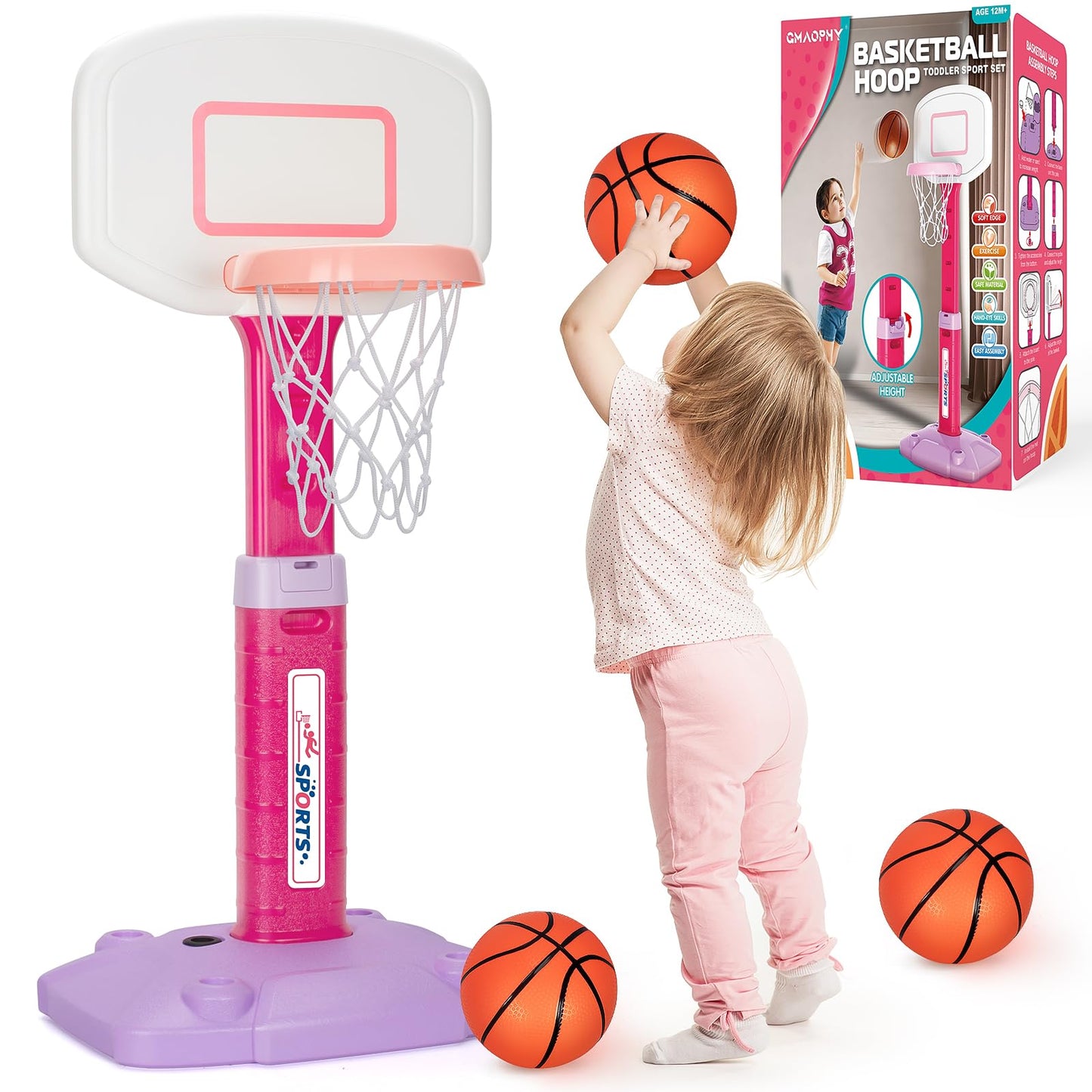 GMAOPHY Toddler Basketball Hoop Indoor – Adjustable for Ages 1-3
